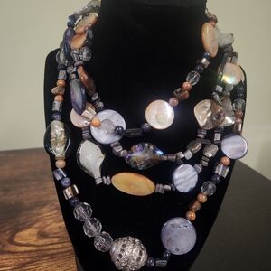 Multi-Strand Iridescent Shell and Bead Necklace - Women Jewelry